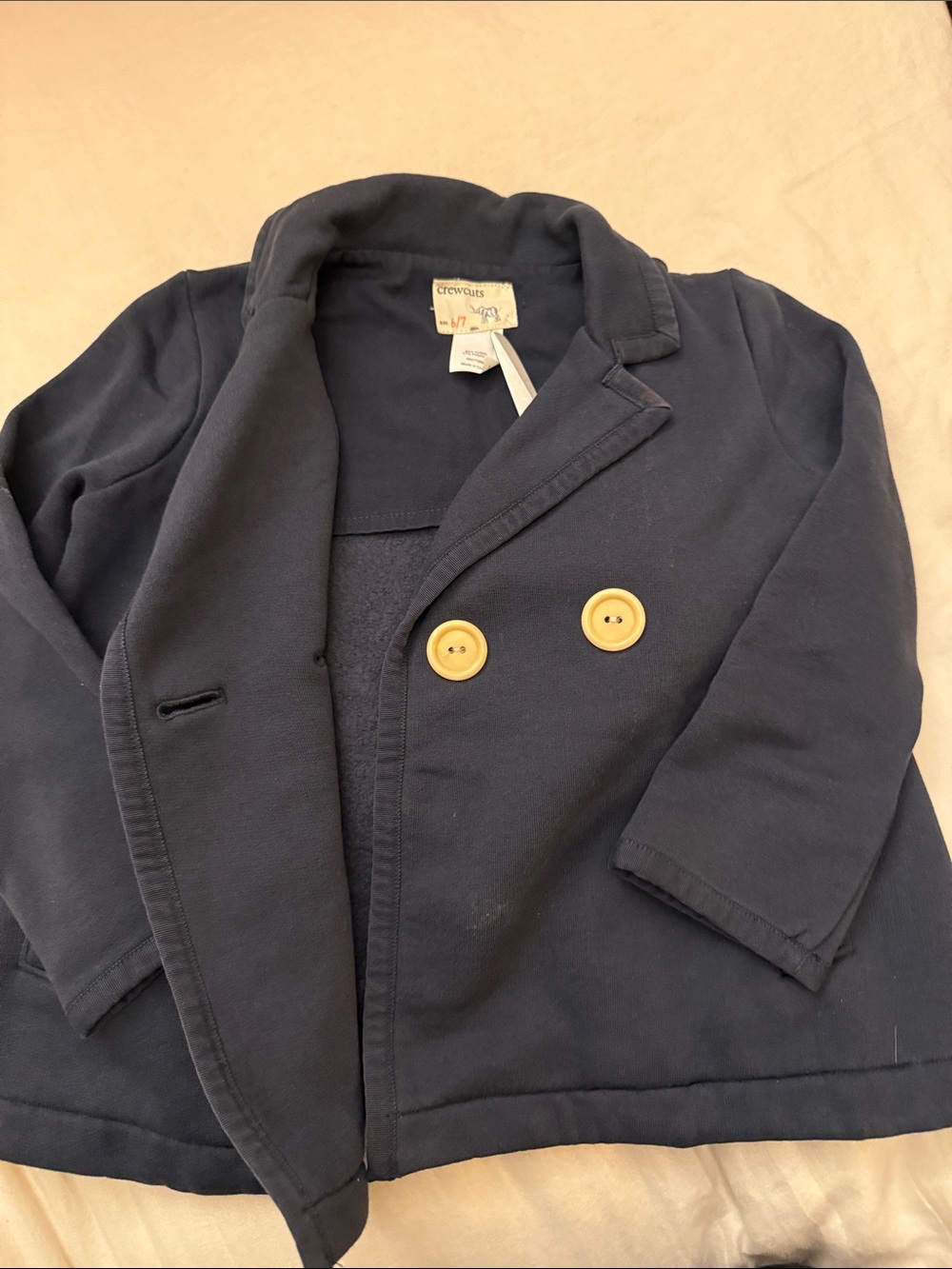 Crewcuts  Navy Double-Breasted Knit Pea Coat with ivory Buttons